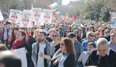 İspanya’da binlerce kişi “Gazze” için yürüdü! Hükümete sert tepki